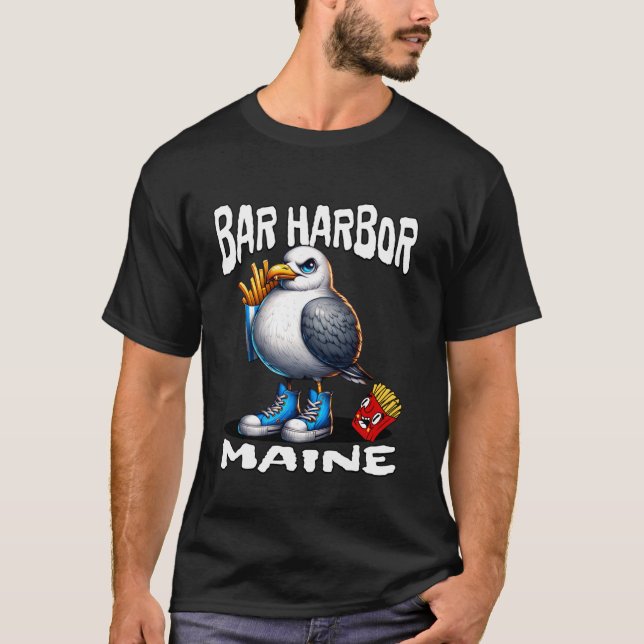 Bar Harbor Maine Funny Seagull French Fries Souven T Shirt (Framsida)