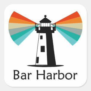 Bar Harbor Maine fyr Regnbåge Fyrkantigt Klistermärke