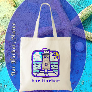 Bar Harbor Maine Lighthouse and Ocean Waves Bag Tygkasse