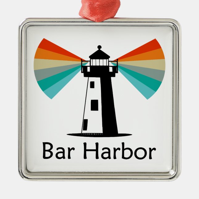 Bar Harbor Maine Lighthouse Rainbow Julgransprydnad Metall (Framsidan)