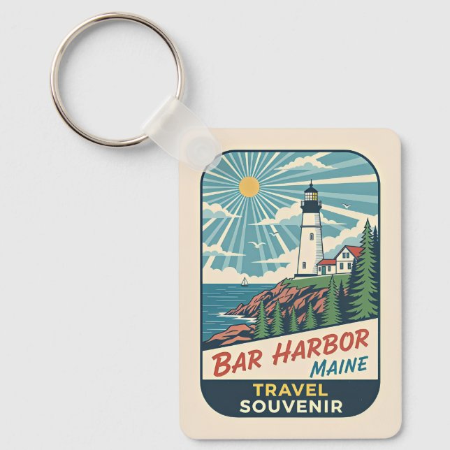 Bar Harbor, Maine Retro fyr 1950-talet Nyckelring (Framsida)