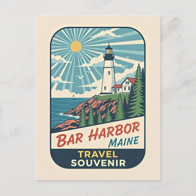 Bar Harbor, Maine Retro Lighthouse 1950s Vykort (Framsida)