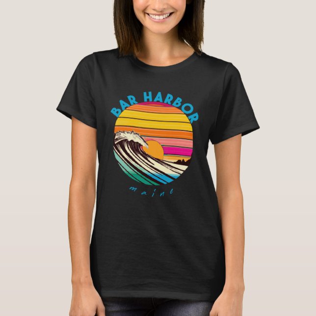 Bar Harbor Retro 1980s Beach Style Maine T Shirt (Framsida)
