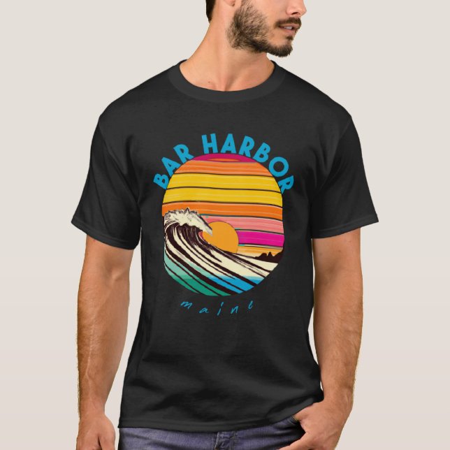 Bar Harbor Retro 1980s Beach Style Maine T Shirt (Framsida)