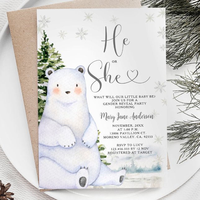 Bär honom eller henne Evergreen Winter Gender Reve Inbjudningar (Skapare uppladdad)