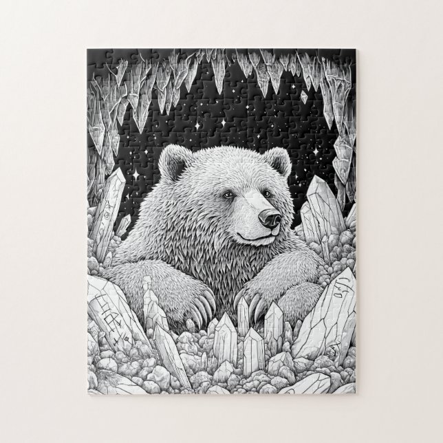 Bär in Edelstein-Höhle magischer Sternenhimmel Pussel (Vertikal)