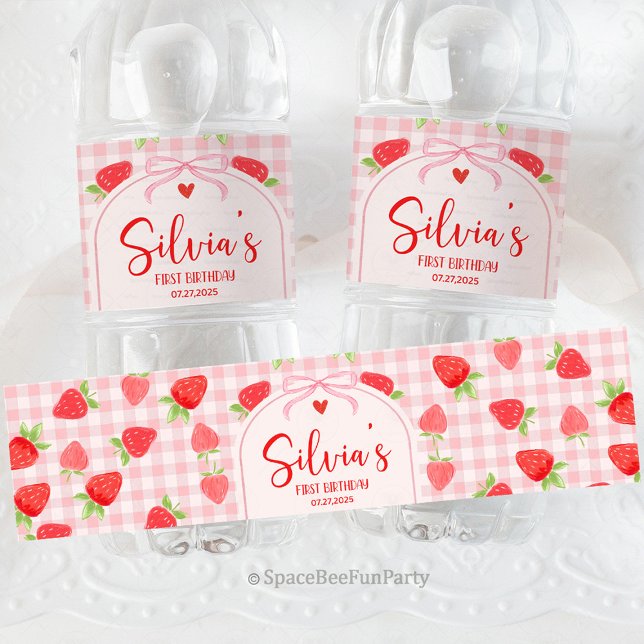 Bär Jordgubbe Vattenflaskor Etikett (berry strawberry water bottle label, strawberry water bottle label, berry party drink label, strawbe)