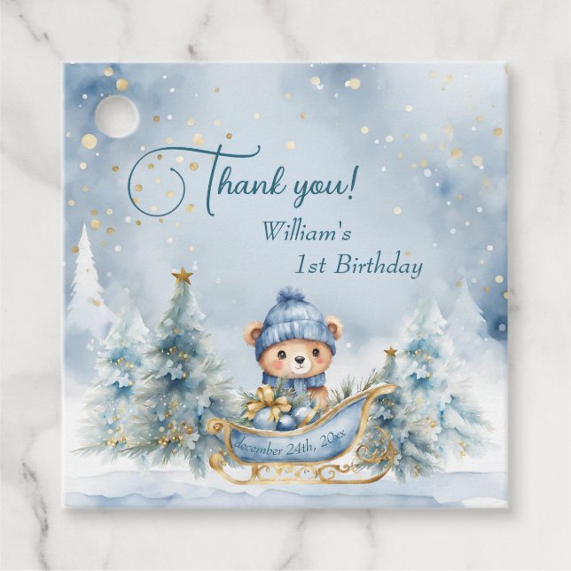 Bär jul en första födelsedag Vinter Gåvor Etiketter (Framsida)