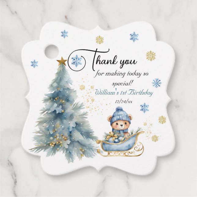 Bär jul en första födelsedag Vinter Gåvor Etiketter (Framsida)