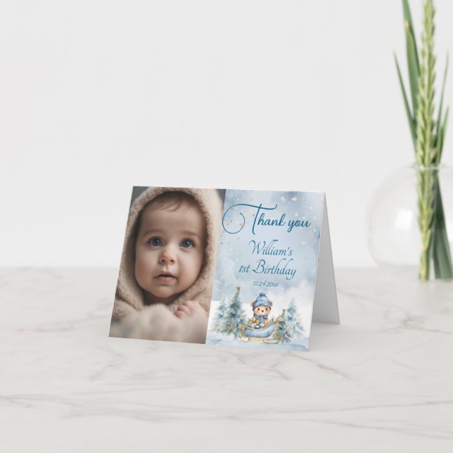 Bär jul en första födelsedag Vinter Tack Kort (Framsida)
