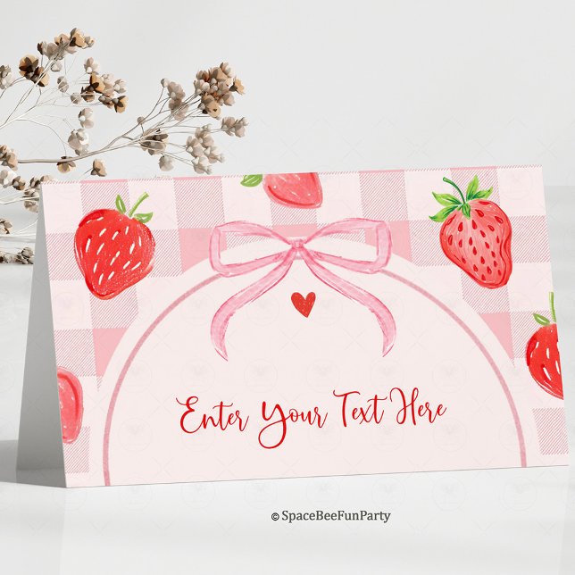 Bär mat etiketter Bow Jordgubbe Placeringskort (berry food tags, strawberry food tags, berry place cards, strawberry place cards, bow food tags, ber)