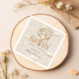 Bär med ballonger Boho Neutralt Baby Shower Pappersservett