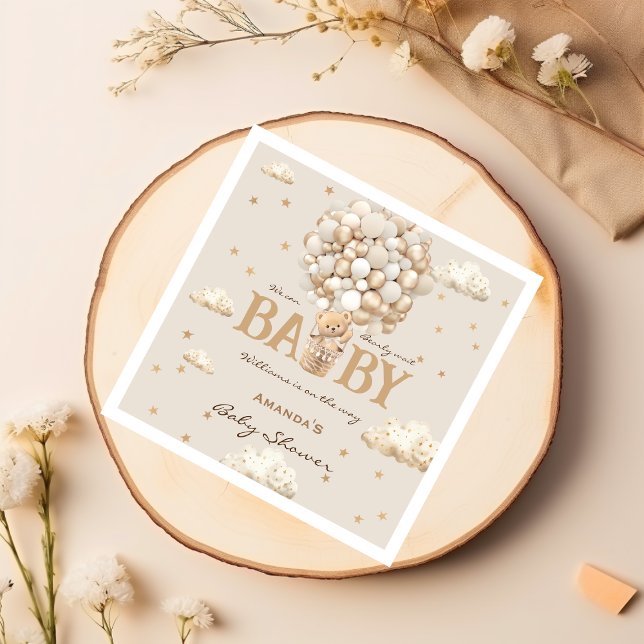 Bär med ballonger Boho Neutralt Baby Shower Pappersservett (Skapare uppladdad)