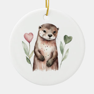 Bär med Hjärtformade blommor Julgransprydnad Keramik