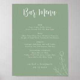 Bar Meny Bröllop Sage Grön Botanisk Minimal Poster