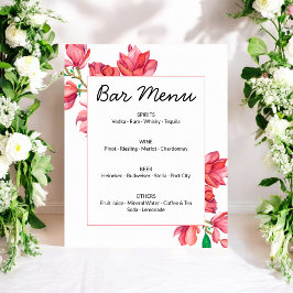 Bar Meny Rosa Vit Blommig Skylt Poster