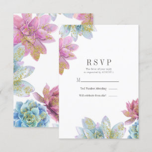 Bär Mint & Guld Trädgårds Sukkulenter Bröllop RSVP Inbjudningar