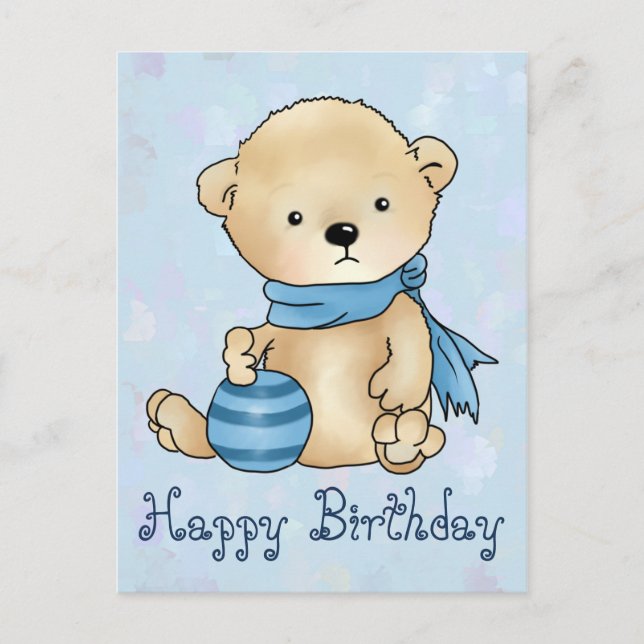 Bär mit Boll, blau Vykort (Framsida)