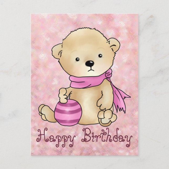 Bär mit Boll, rosa Vykort (Framsida)