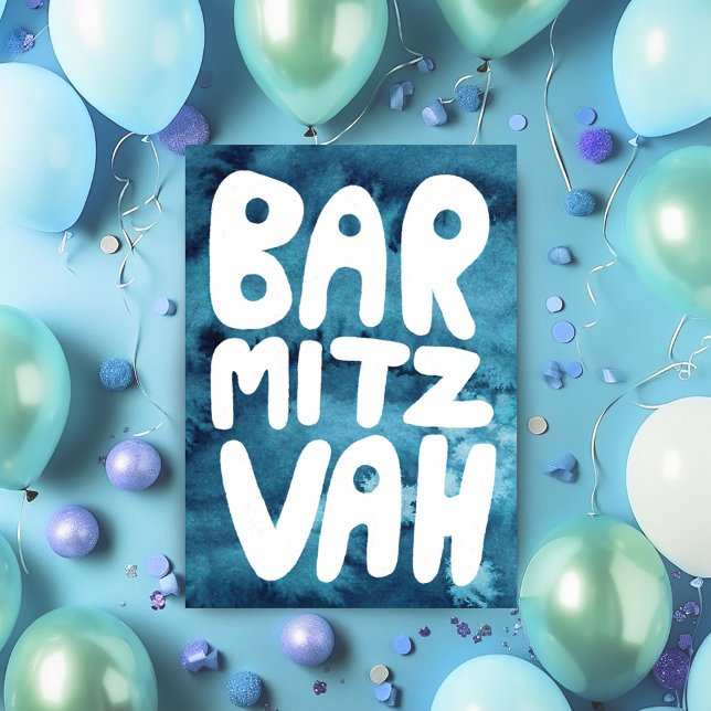 BAR MITZVAH Anpassningsbar blå akvarell Grattis Kort (BAR MITZVAH Customizable Blue Watercolor Congrats Mazel Tov Custom Card
)