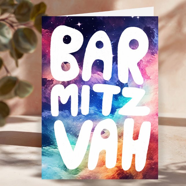 BAR MITZVAH Anpassningsbar regnbågsgalax Grattis Kort (BAR MITZVAH Customizable Mazel Tov Rainbow Galaxy Congratulations Card
)