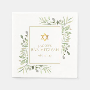Bar Mitzvah, Bat Mitzvah Akvarell Grönska Pappersservett