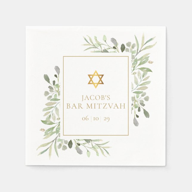 Bar Mitzvah, Bat Mitzvah Akvarell Grönska  Pappersservett (Framsidan)