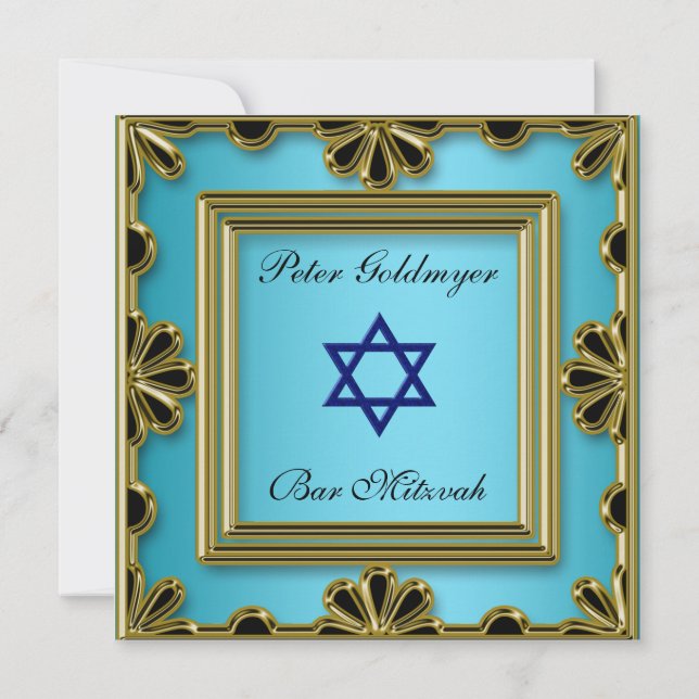 Bar Mitzvah Blå ceremoni Inbjudan (Baksida)