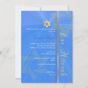 Bar Mitzvah/blå/guld Inbjudningar