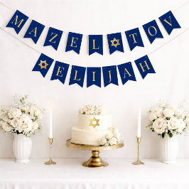 Bar Mitzvah Blå Mazel Tov Pojke Namn 6 Bokstäver Vimplar