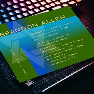 Bar Mitzvah Blå och Turkos på valfri färg Inbjudningar