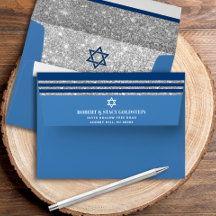 Bar Mitzvah Blå Silver Glitter Tallit Enkel Djärv