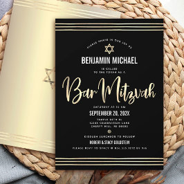 Bar Mitzvah Black Gold Foil Script Bold Modern Inbjudningar