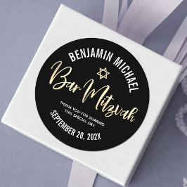 Bar Mitzvah Black Gold Foil Script Bold Modern Runt Klistermärke