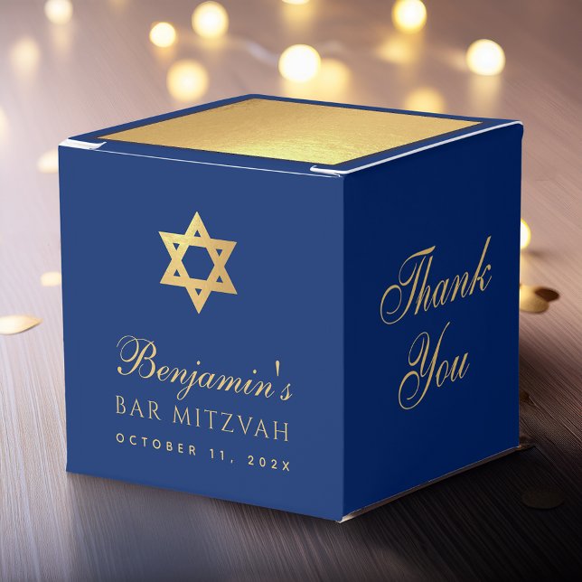 Bar Mitzvah Blue Faux Gold Star of David Thank You Presentaskar (Skapare uppladdad)