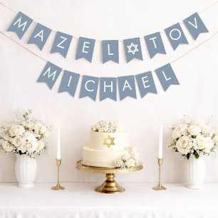 Bar Mitzvah Dammblå Mazel Tov 7 Bokstäver Namn Vimplar