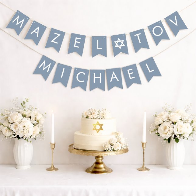 Bar Mitzvah Dammblå Mazel Tov 7 Bokstäver Namn  Vimplar (Skapare uppladdad)