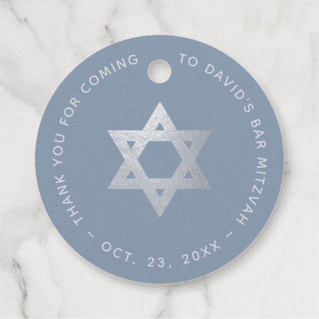 Bar Mitzvah dammgrå & falskt silver davidstjärna Gåvor Etiketter (Baksida)
