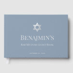 Bar Mitzvah Dammig blå falskt silver Davidstjärna  Gästböcker<br><div class="desc">En enkel dammig blå och silver bar mitzvah-design vars enda dekoration är den falska silverfolie-Davidstjärnan i den övre delen (och på baksidan och på ryggen). All text är i grå versaler och kan redigeras. Bakgrunden är dammig blå.</div>