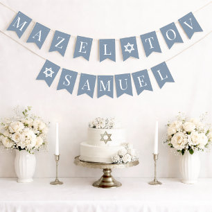 Bar Mitzvah Dammig blå Mazel Tov 6 Bokstäver Namn Vimplar