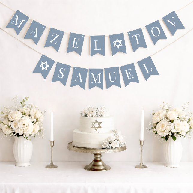 Bar Mitzvah Dammig blå Mazel Tov 6 Bokstäver Namn  Vimplar (Skapare uppladdad)