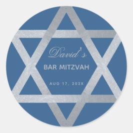 Bar Mitzvah Davids stjärna Klassisk blå falsk silv Runt Klistermärke