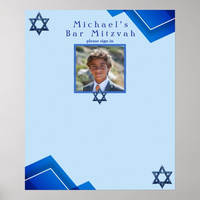 Bar Mitzvah Davidsstjärna Modern Blå Geometrisk Poster (Framsidan)