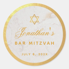 Bar Mitzvah Elegant Falskt Guld Marmor Kalligrafi Runt Klistermärke