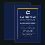 Bar Mitzvah Elegant Inbjudan Blå Guld<br><div class="desc">Bar Mitzvah Blå och Guld Inbjudningskort</div>