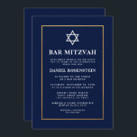 Bar Mitzvah Elegant Inbjudan Blå Guld<br><div class="desc">Bar Mitzvah Blå och Guld Inbjudningskort</div>