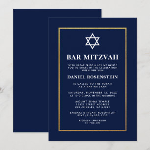 Bar Mitzvah Elegant Inbjudan Blå Guld