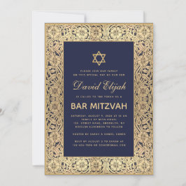 Bar Mitzvah Elegant Navyblå Vintage Rosa Guld Inbjudningar