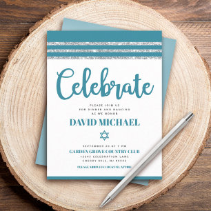 Bar Mitzvah Enkel Modern Djärv Teal Silver Tallit Tilläggskort