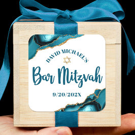 Bar Mitzvah Enkel Modern Turkos Agat Script Fyrkantigt Klistermärke